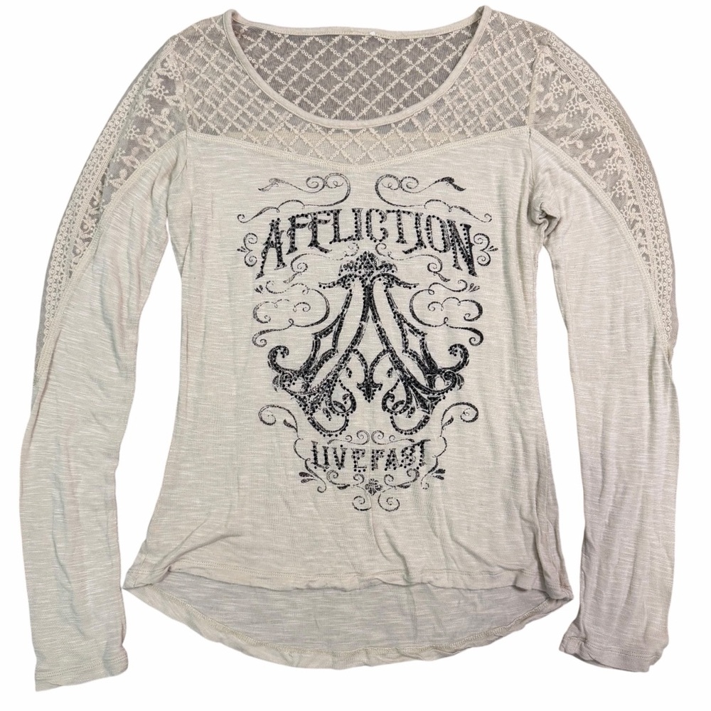 Affliction Women's cream Long Sleeve Top‎ size Small